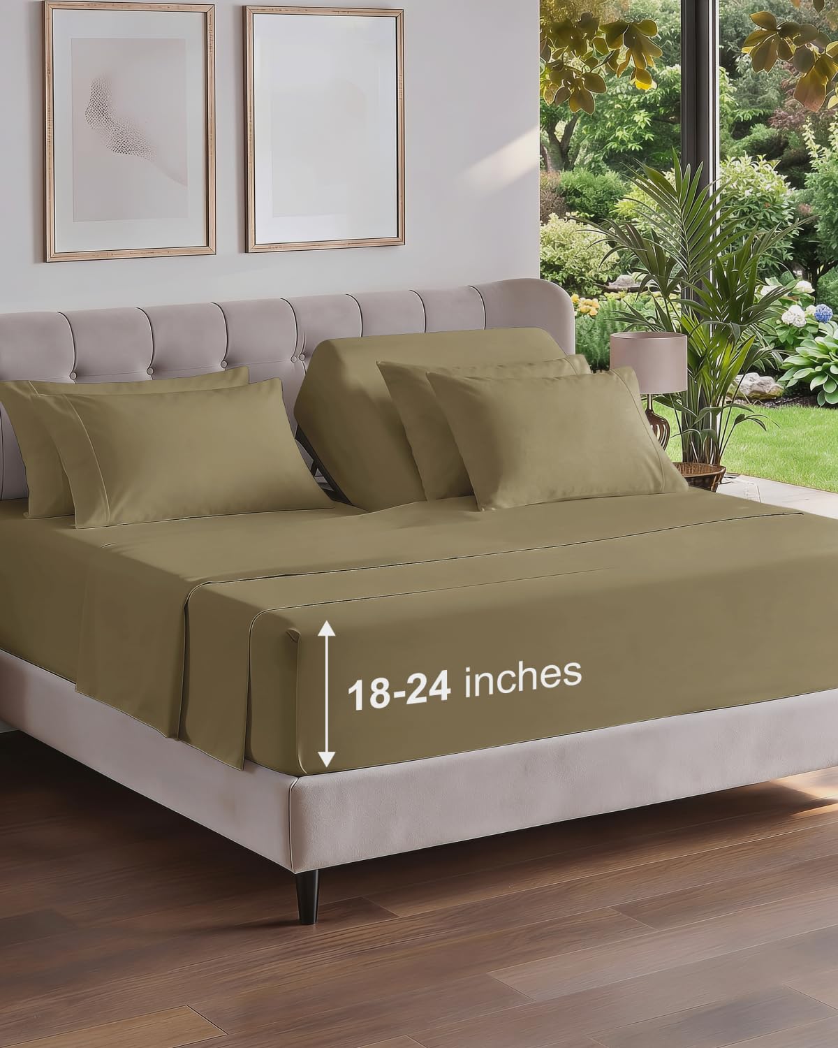 CGK Extra Deep Flex Top Split Head King 6pc Cooling Sheet Set - Khaki
