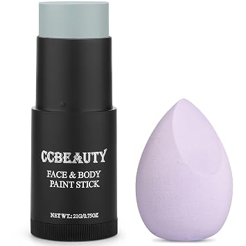 CCbeauty Light Grey Face Paint Stick,Face Painting Kit,Non Toxic SFX Makeup For Grayscale Wolf Halloween Costume Cosplay,Professional FX Body Paint,Full Coverage Painting Foundation With Makeup Sponge