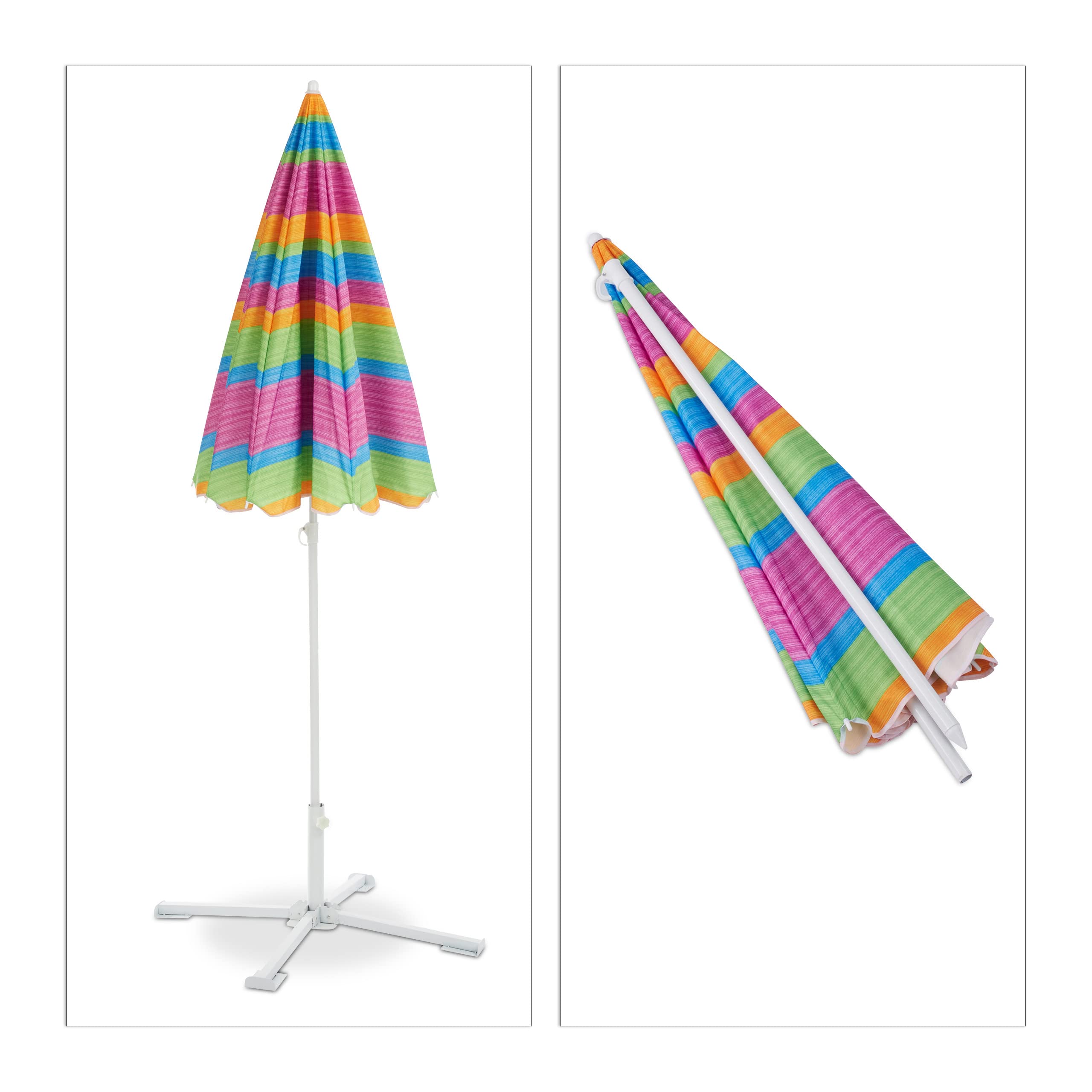Relaxdays Parasol de plage rayé, hauteur réglable, Parasol de jardin, protection UV 50+, H x P 210 x 170 cm, multicolore