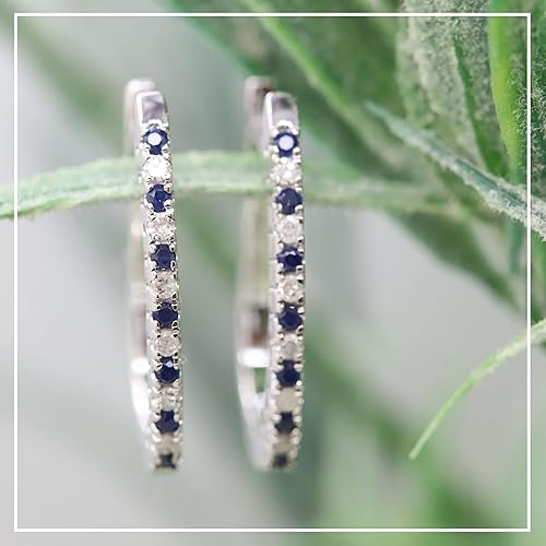 Miniatura 3 de Dazzlingrock Collection Pendientes de aro redondos de oro de 14 quilates con zafiro azul y diamante blanco para mujer