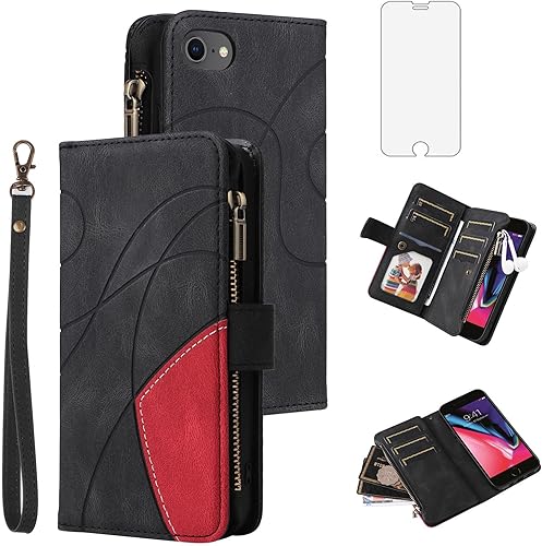 Asuwish Funda de teléfono para iPhone 66s78SE 2020 2022 Funda tipo cartera con protector de pantalla y cremallera abatible para tarjetero, ranura disponible en Yaxa Peru