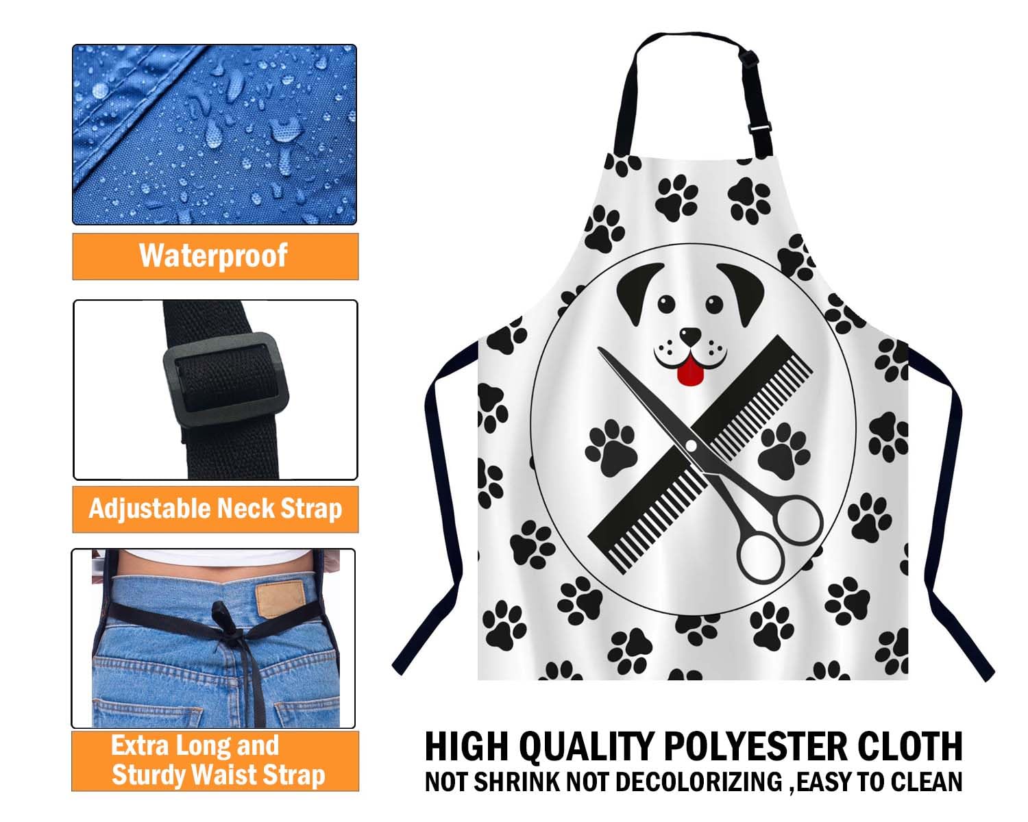 BGBDEIA Pet Dogs Grooming Apron Adjustable Neck Bib Apron for Men Women,Suitable for Kitchen Cooking Waitress Chef Apron - Image 4