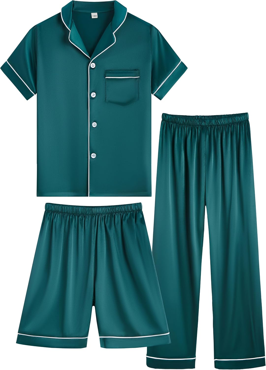 OEIU Girls Boys Silky Satin Pajamas Set 3 Pcs for Kid Children Silk pjs Set Sleepwear Button-up Nightwear