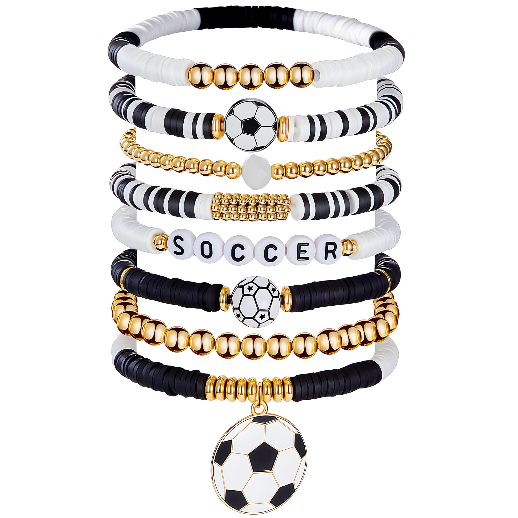 cadelon 8pcs Football Bracelets for Women Men - Black White Gold Soccer Bracelets, 8 Styles Football Gifts for Sports Party, Team Support & Daily Wear | Football Accessories