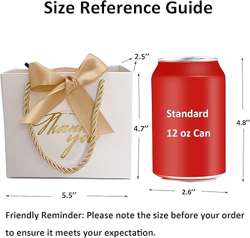 Miniatura 2 de TKSBAG Paquete de 50 pequeñas bolsas de regalo de agradecimiento con asas, 5.5 x 2.5 x 4.7 pulgadas, mini bolsas de regalo blancas a granel para