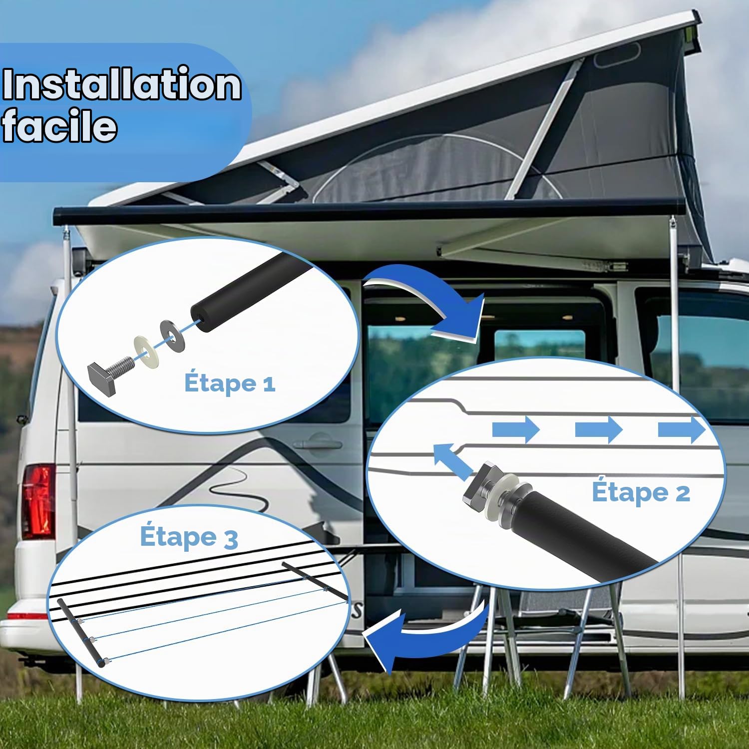 TOPOWN Corde à linge de camping pour VW California, corde à linge de camping pour California T6 T6.1 (Ocean/Coast/Beach), corde à linge de camping pour VW California T5 T6 T6.1, accessoire pour VW T5