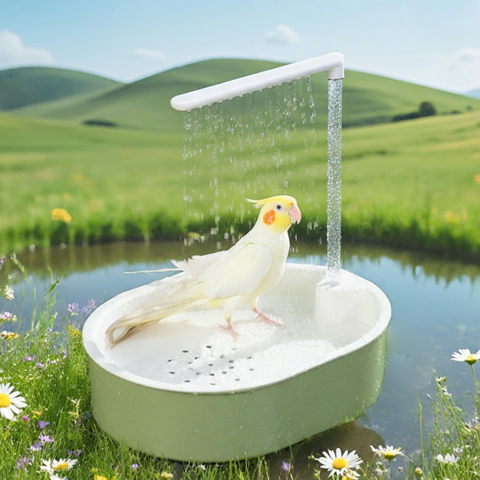 Générique Bain d'oiseaux Automatique Abreuvoir et Douche pour Conure | Avec Pompe, Eau Courante, Bain Des Oiseaux De Compagnie Pour Calopsittes, Conures De Petite Et Moyenne Taille, Cage,
