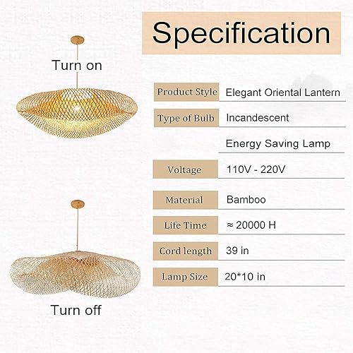 Miniatura 9 de Goodtechnical Lámpara colgante de bambú estilo japonés E27, lámpara colgante de techo para dormitorio, restaurante, cafetería, casa de té, bar,