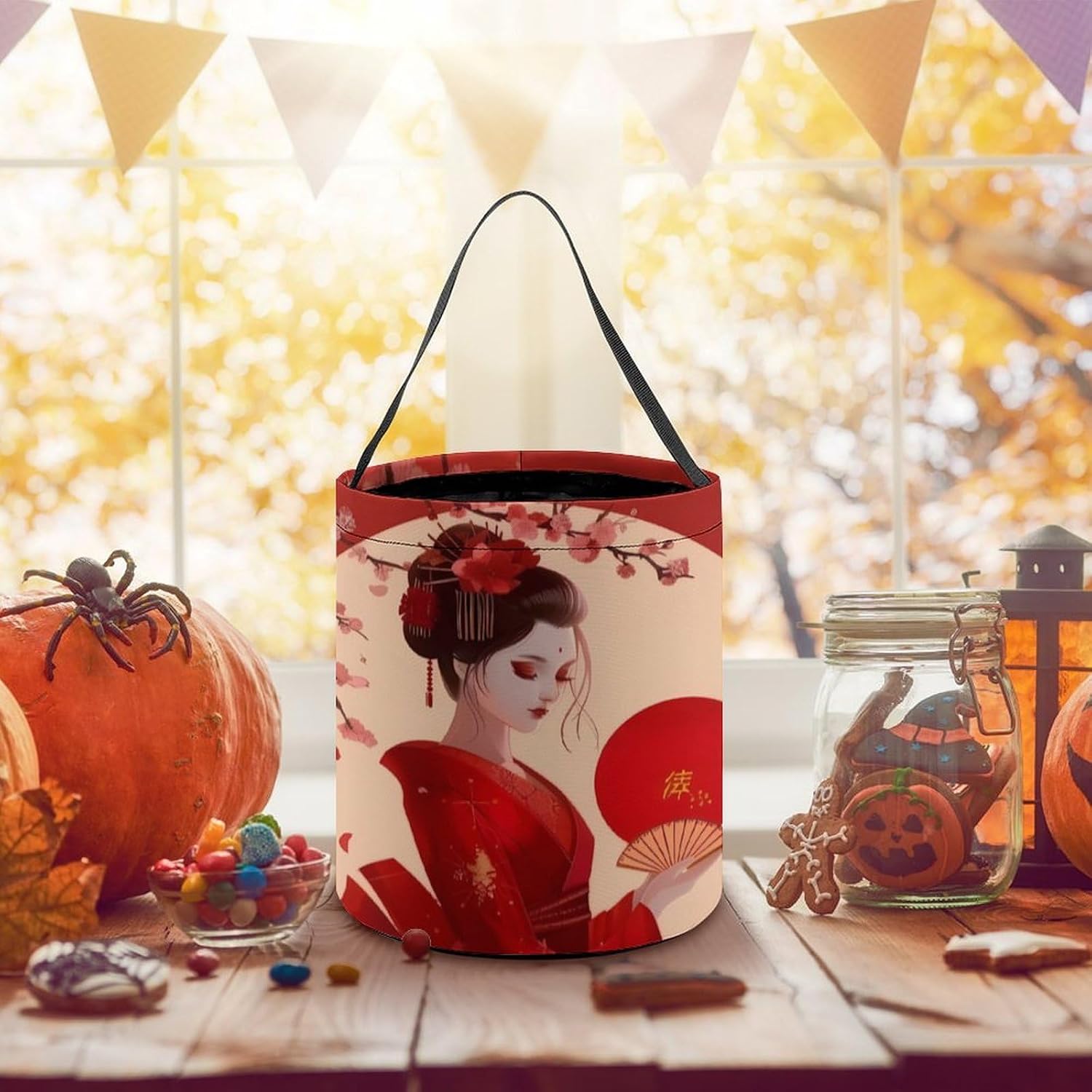 Japanese Geisha Candy Bag Halloween Treat Goody Bags Party Basket Handbag Holiday Decor