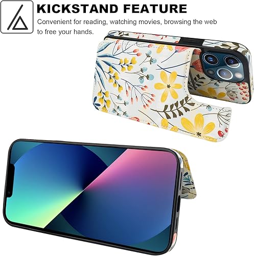 Miniatura 5 de HAOPINSH for iPhone 13 Pro Max Wallet Case with Card Holder, Floral Flower Back Pattern Folio Flip PU Leather Kickstand Card Slots Case, Double