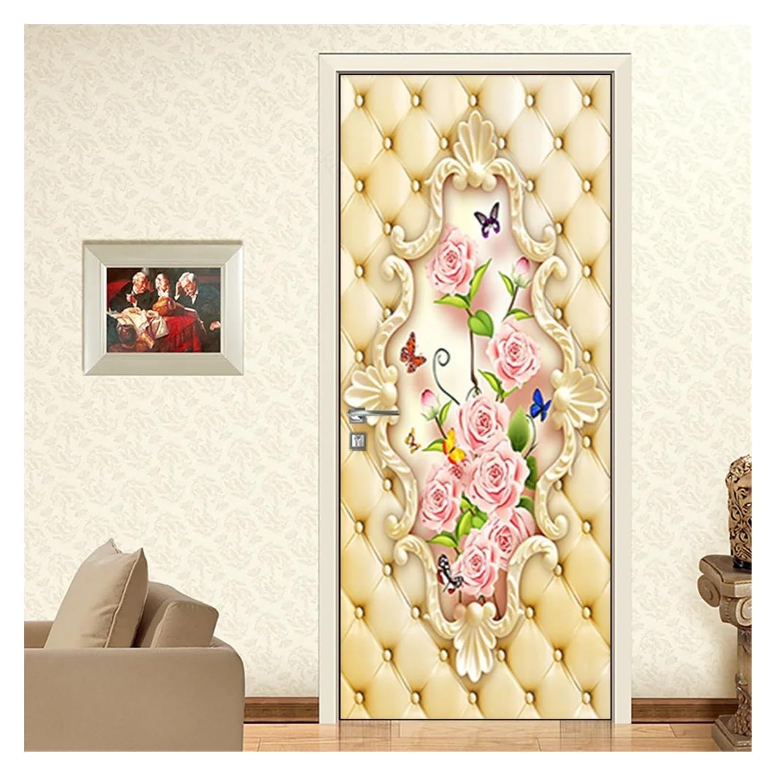 Sticker de porte 3D fleurs pour masquer les imperfections et décorer en PVC