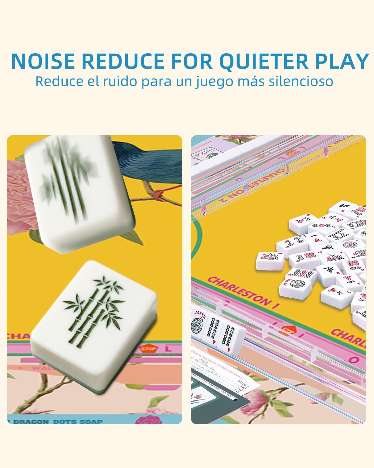 FUYIHGL® Rolled American Mahjong Mat with Rules - Mah Jongg Chinoise Bird & Floral Vintage Table Cloth - No Creases | 33" Neoprene | Anti Slip | Noise Reduce - Women Mother's Day Mahj Club Gift Ideas