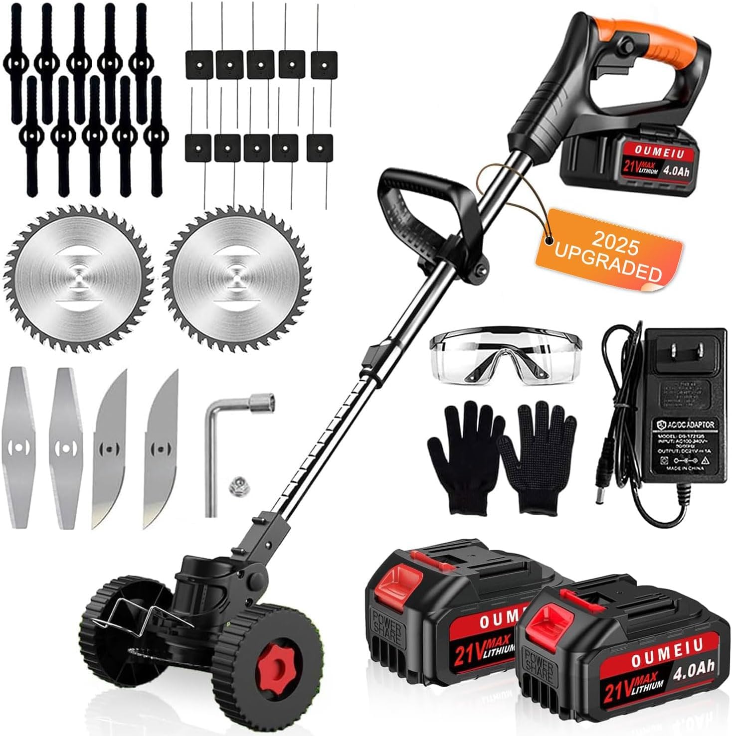 Cordless Strimmer, 2 in 1 Grass Trimmer/Edge Cutter, 21V Electric Strimmer with 2 x 4.0Ah Battery & Charger, 15cm Cutting Diameter Garden Strimmer, Strimmer Cordless for Weeds Flower Trees (G)