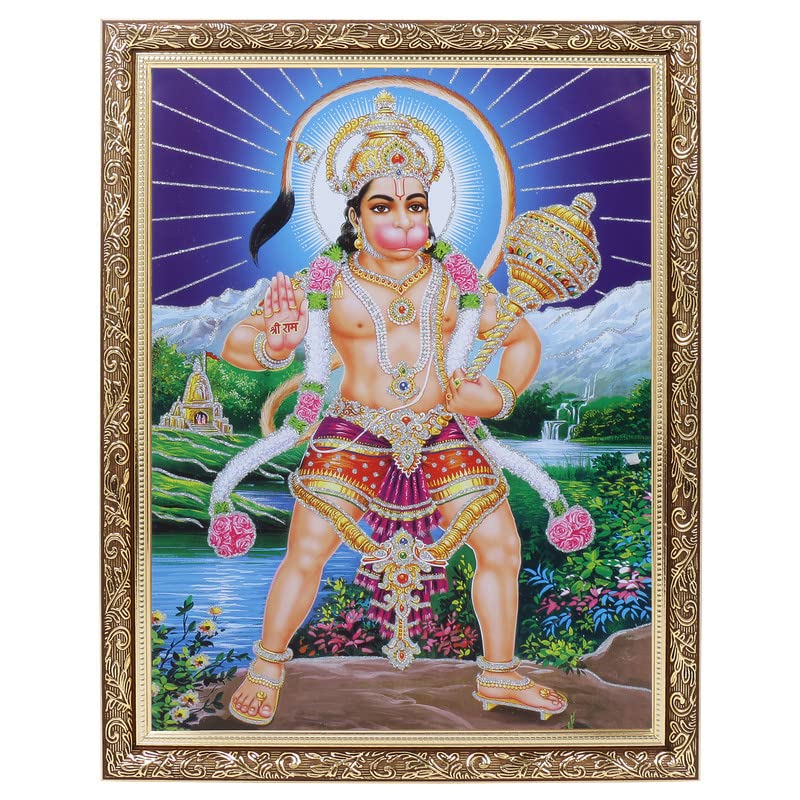 Hanumanji art photo Zari argent pour un coin méditation serein à la maison