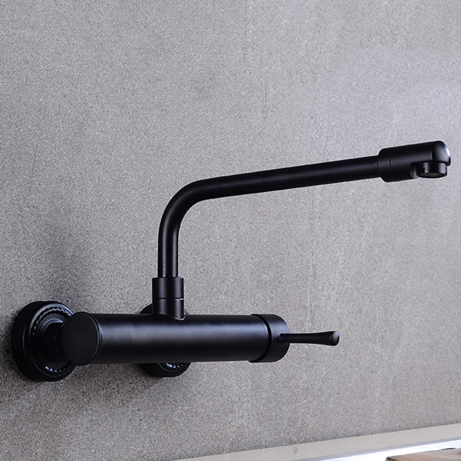 LYGSWDB Grifo de Cocina de latón de Pared, Giratorio de 28 cm, Agua fría y Caliente, Doble Orificio, Negro Mate, cocinas