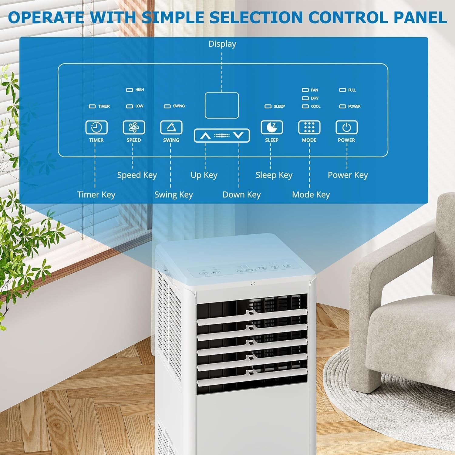 8000 BTU Portable Air Conditioner, 4-in-1 Portable AC Unit with Cooling, Dehumidifier, Fan, Stand AC Units for Room Cooling Up to 350sq.Ft, Sleep Mode, White Cover