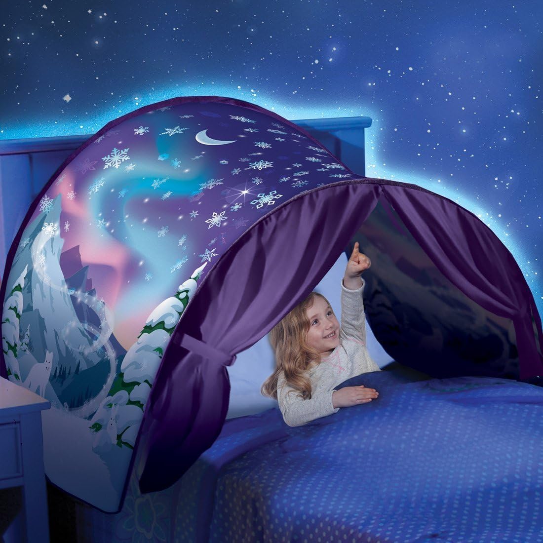 QSQ dream tent-Foldable Galaxy Starry Sky Dream Tent Kids Pop Up Bed Tent Playhouse, Great Gifts for Children (Winter wonderland)
