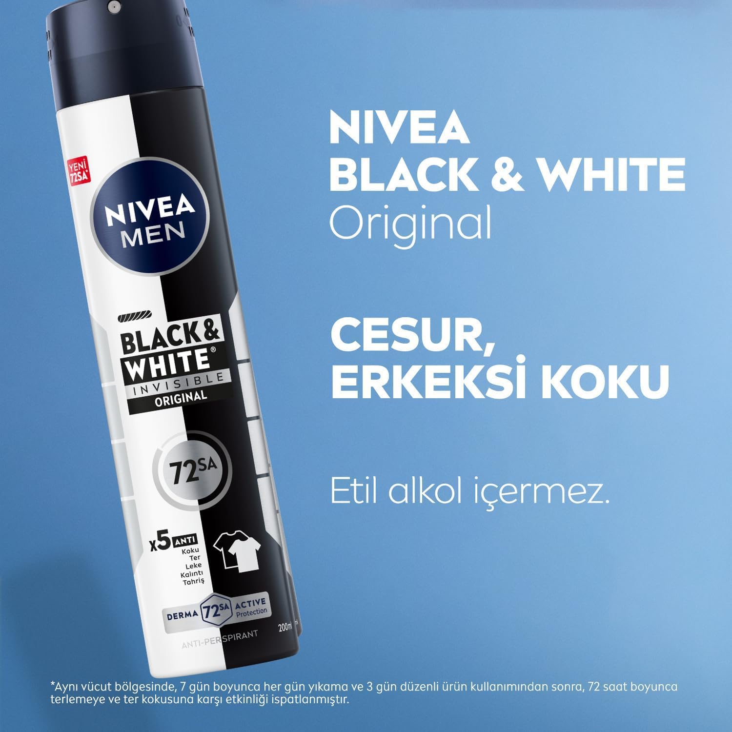 NIVEA MEN Erkek Sprey Deodorant Black&White Invisible Original 200ml, 72 Saat Anti-Perspirant Ter Koruması