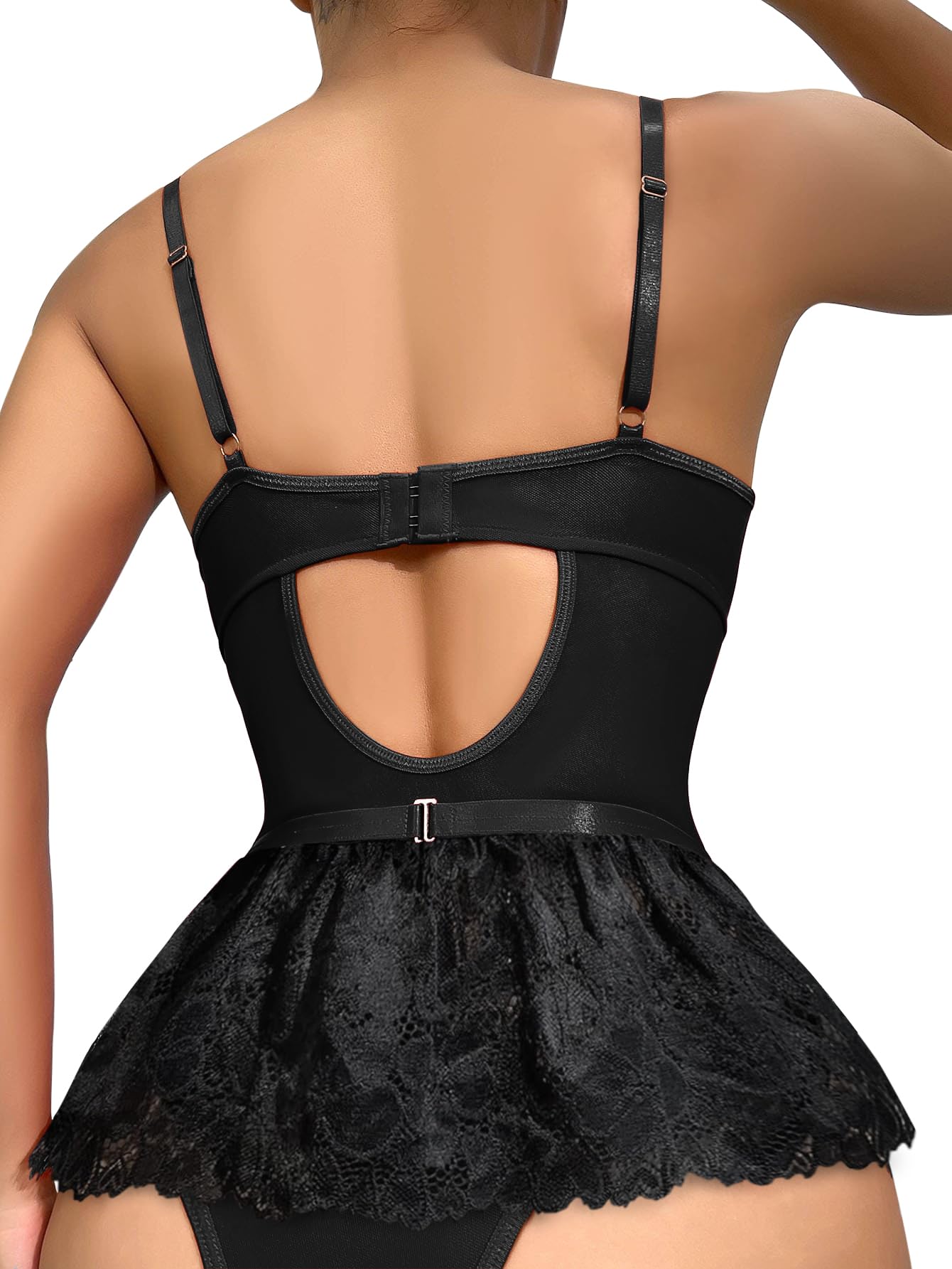 Sexy outfit Seksowne pończochy dżetów podwiązka w kształcie serca fiszbiny kwiecista siateczka koronkowa przezroczysta bielizna dla lalki Teddy body zestaw spódnic