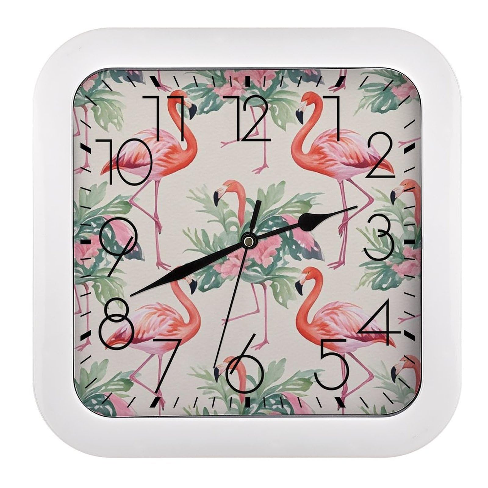 LZQPOEAS Watercolor Flamingo Wall Clock Fashionable Versatile Silent Wall Clock Simple Elegant Non Ticking Analog Clocks Easy to Install Square Modern Clocks for Home Decoration