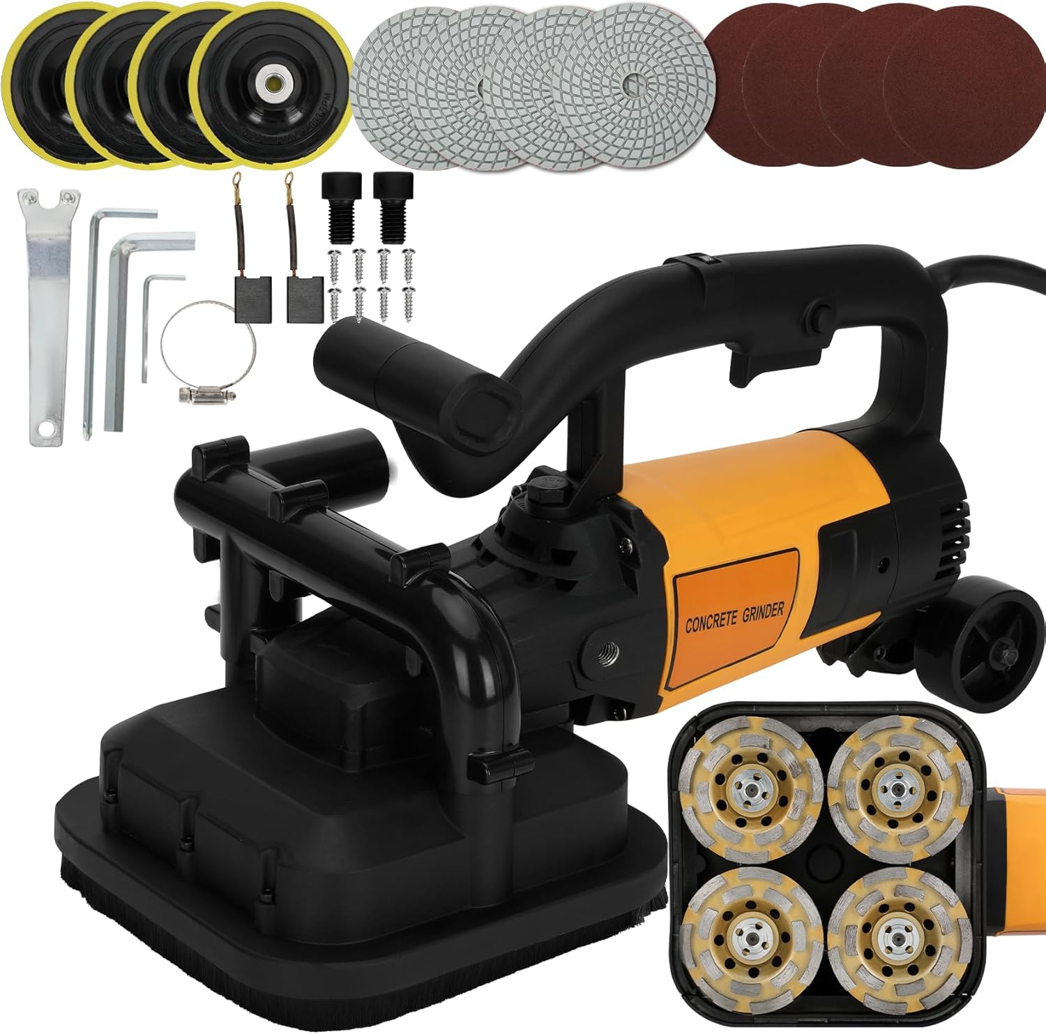 Electric Diamond Polisher Machine, 8" grinding diameters and 3pcs Diamond Grinding Wheels, 3800W Concrete Grinder for Polishing Stone Concrete Surface, Metal Descaling and Thinset Removing