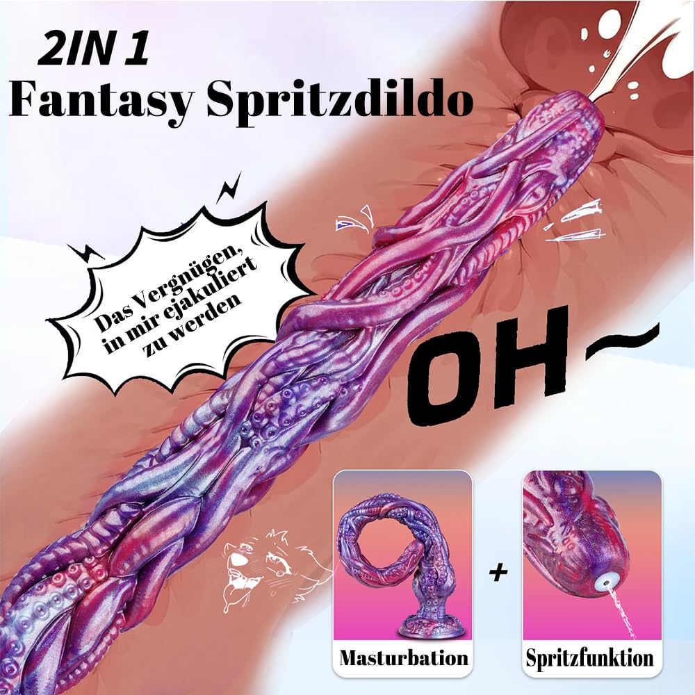 50.5 cm Langer Weicher Tentakel Dildo mit Spritzfunktion Spritz Dildo Monster Long Analplug Anal Dildos für Prostata Massage Analtraining Diloschwanz für Frauen Männer und Paar Sex Spiele