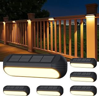 Solar Deck Lights Outdoor, WdtPro 6 Pack Fence Solar Outdoor Lights Waterproof Solar Step Lights, Warm White/Color Changing Fence Lights Solar Powered for Garden, Wall, Stairs, Step, Yard, Pathway