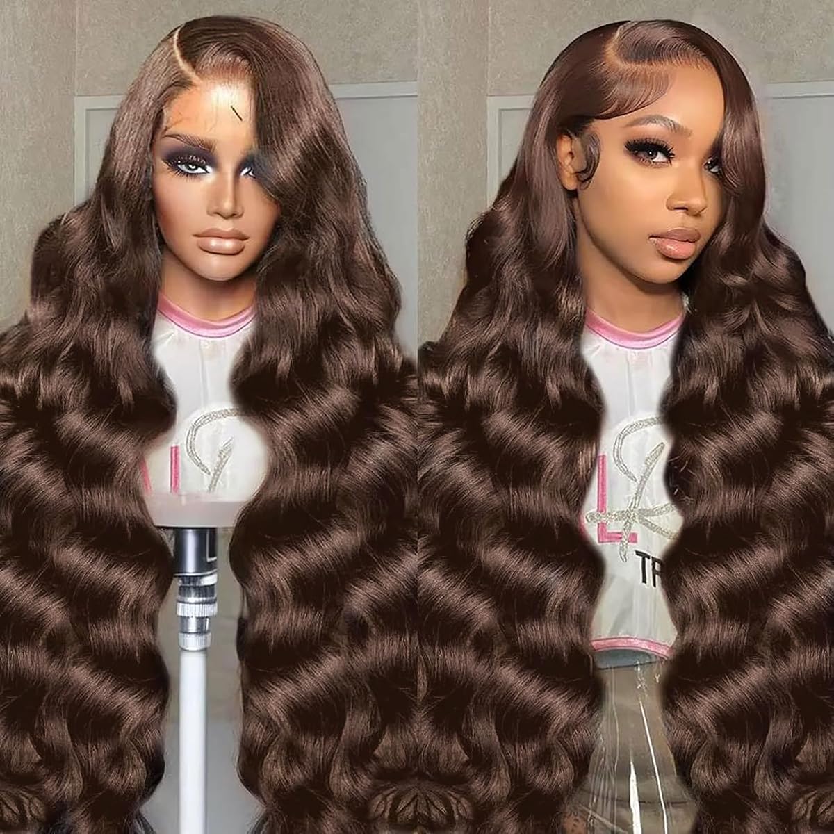 SFTNMEH Chocolate Brown Human Hair Wig 13x6 HD Lace Front Body Wave 30 Inch | 200% Density, 100% Human Hair, Pre-Plucked Hairline, Baby Hair, Glueless Wigs, Full Thick Hair, Minimal Shedding, Tangle Free
