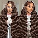 30 Inch Chocolae Brown Lace Front Wig 200 Density 13X6 HD Boay Wave Lace Front Wigs Human Hair Pre Plucked Colored Frontal Glueless Brown Human Hair Wig for Women