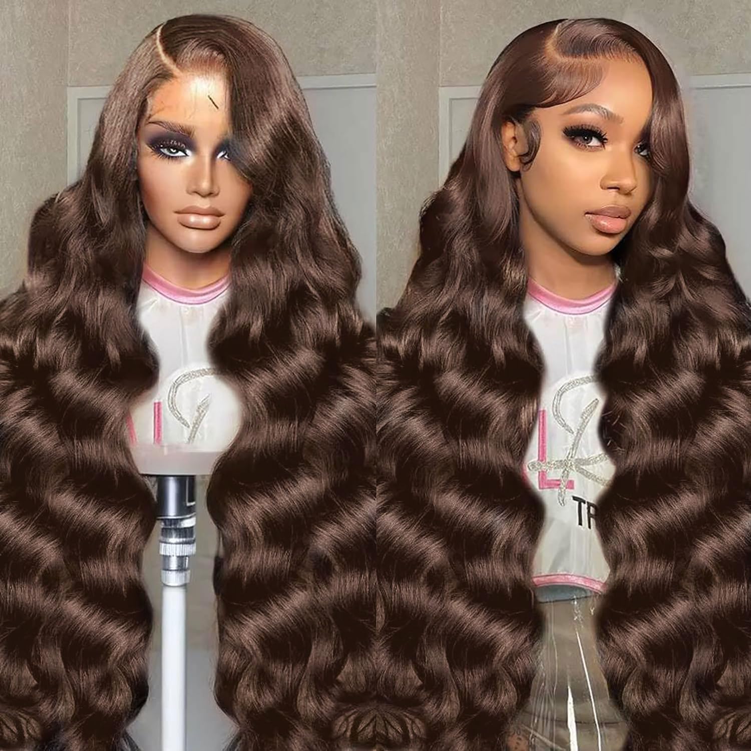 30 Inch Chocolae Brown Lace Front Wig 200 Density 13X6 HD Boay Wave Lace Front Wigs Human Hair Pre Plucked Colored Frontal Glueless Brown Human Hair Wig for Women