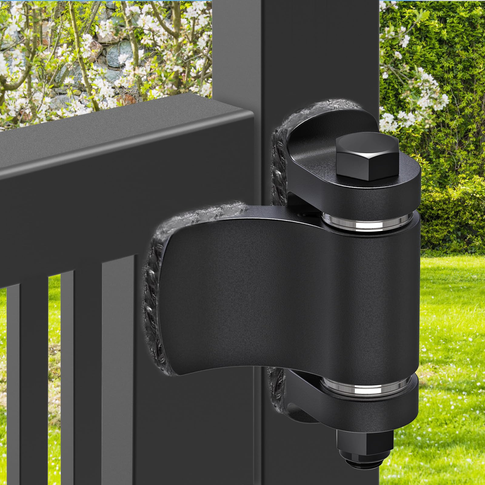 Insaga Cerniere per cancelli resistenti, 6 mm in acciaio al carbonio saldate con finitura in ossido nero, boccole integrate e dadi anti-allentamento, 9,4 x 7,1 cm per un'apertura liscia, cancelli di