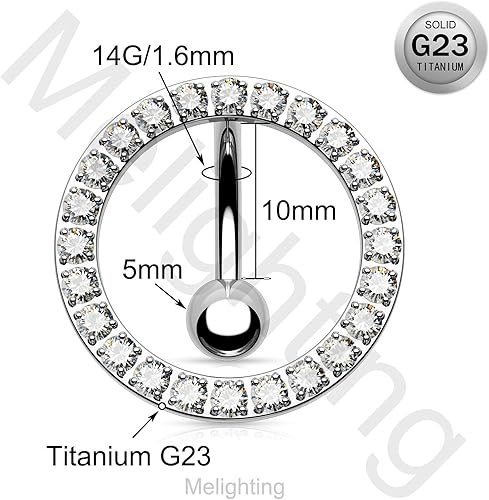 Miniatura 6 de Melighting Piercing para ombligo de titanio de 14G, anillo de ombligo inverso para mujer, piercing de titanio G23, piercing de ombligo con circonita