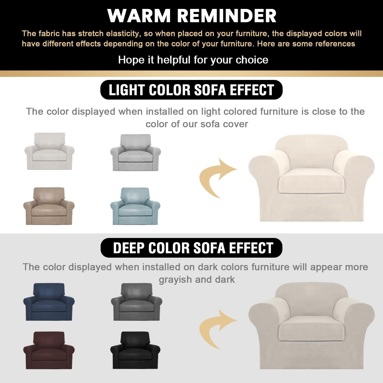 PrinceDeco Velvet Plush Couch Cover Stretch 2 Piece Chair Cover Chair Slipcover Washable Furniture Protector Couch Soft with Elastic Bottom Armchair Cover Width Up to 49 Inch(Small, Ivory)