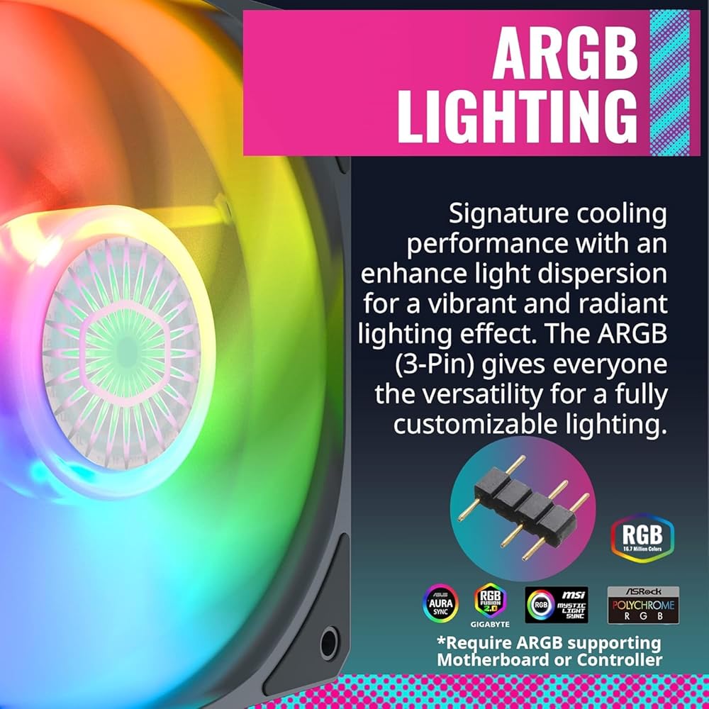 Cooler Master SickleFlow 120 V2 ARGB 3N1 Pack – Controller Included, ARGB Motherboard Compatible, Translucent Air Balance Blades, 62 CFM, 2.5 mmH2O, 8 to 27 dBA thumbnail 2