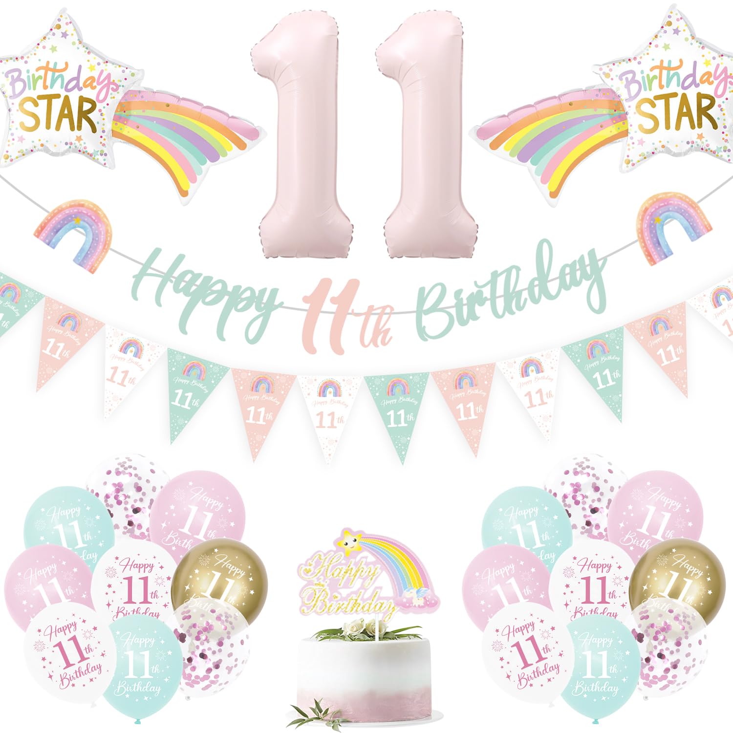 11th Birthday Decorations for Girls, Happy 11th Birthday Balloons — image 1