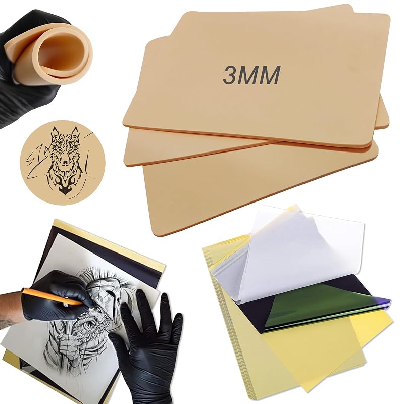 Kit de prática para tatuagem Emalla com pele sintética de 3 mm e papel para stencil, 13 peças