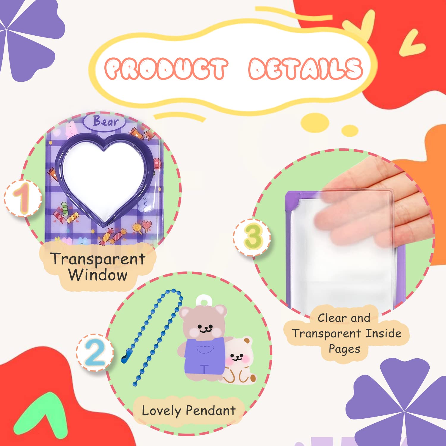 Classeur de cartes photo Kpop de 7,6 cm, mini album photo Kpop, classeur carré creux pour cartes photo, album Kpop 40 pochettes avec joli pendentif pour collection de photos (bleu