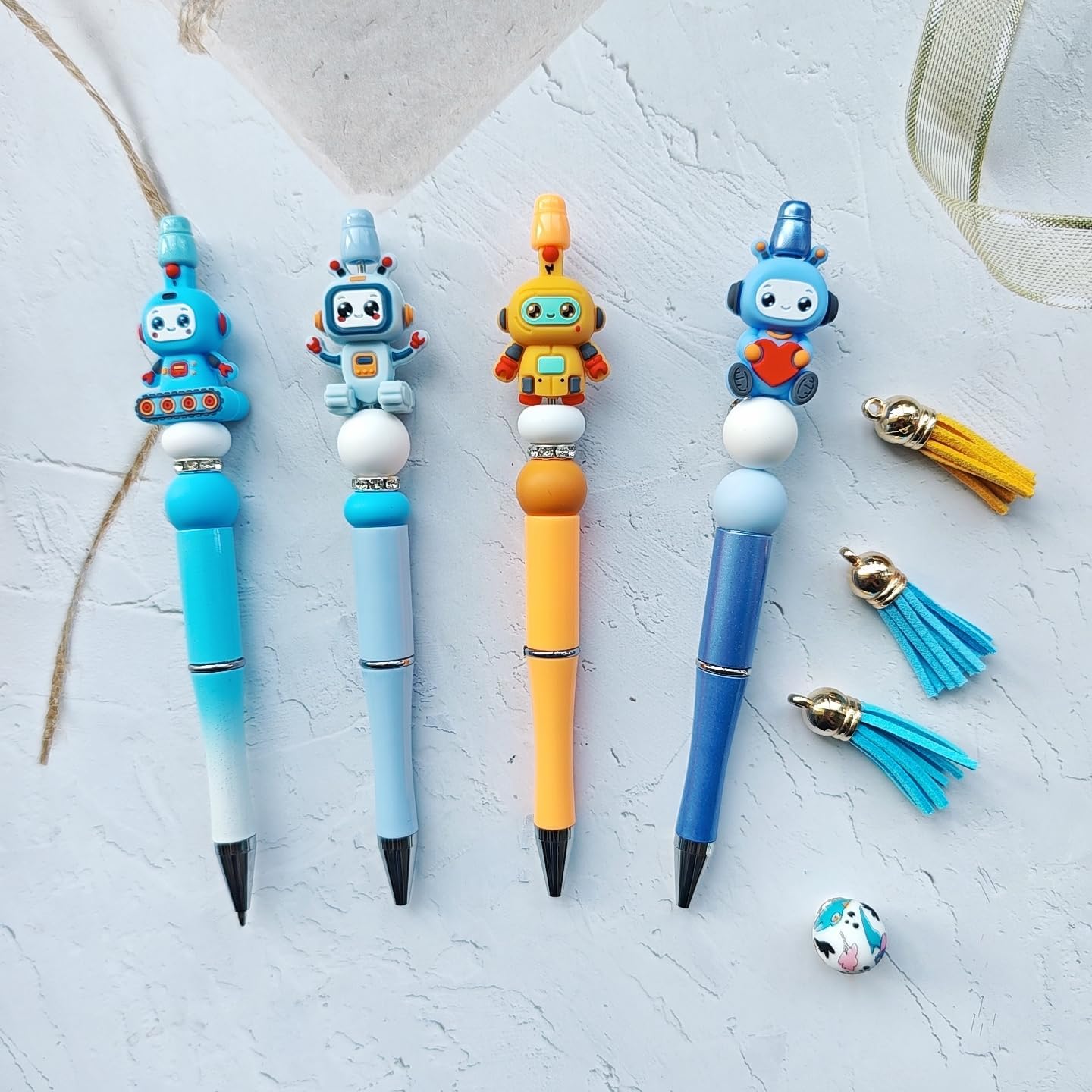 JNwhy DIY Beadable Ballpoint Pens, Black Ink, Medium Point, Multicolor, 12 Pieces (Robot-12 sets)