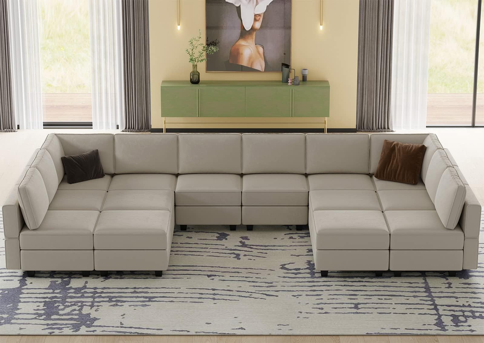 Belffin Oversized Modular sectional Sofa with Double Chaises U Shaped Sectional Sleeper Sofa Couch Reversible Sectional with Storage Velvet Grey