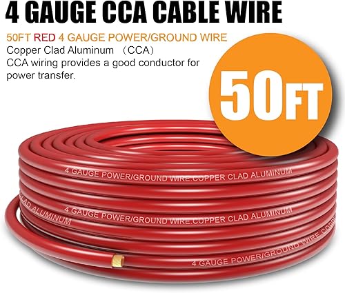 Miniatura 2 de Cable de calibre 4 (50 pies rojo) de aluminio revestido de cobre CCA  Alimentacióntierra de cable automotriz primario, 20 conectores de terminal de