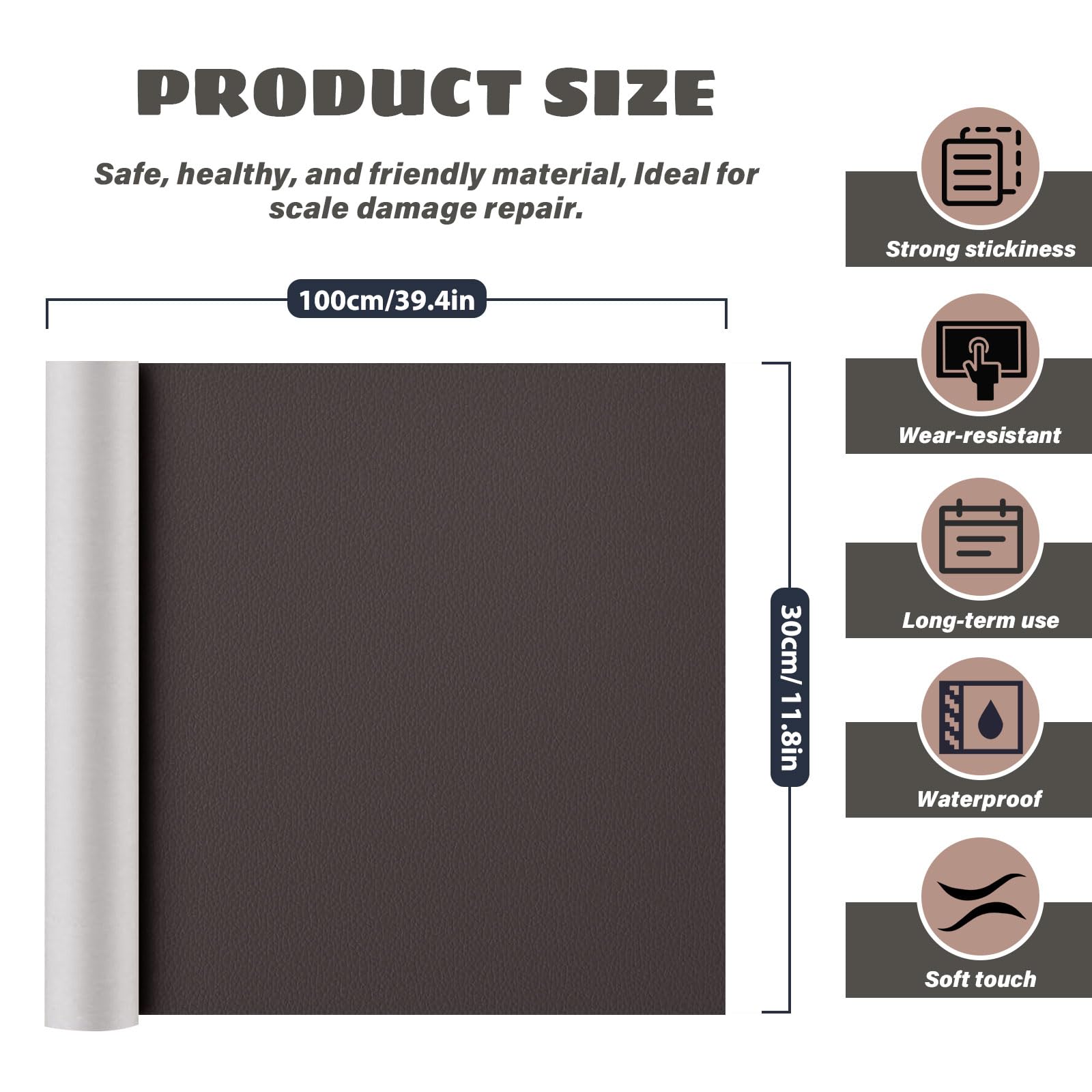 Leder Reparatur Patch, 30 x 100cm Kunstleder Selbstklebend, Lederflicken Selbstklebend Leder Reparatur Patch, für Sofa, Möbel, Autositze, Jacken, Taschen (Kaffee)