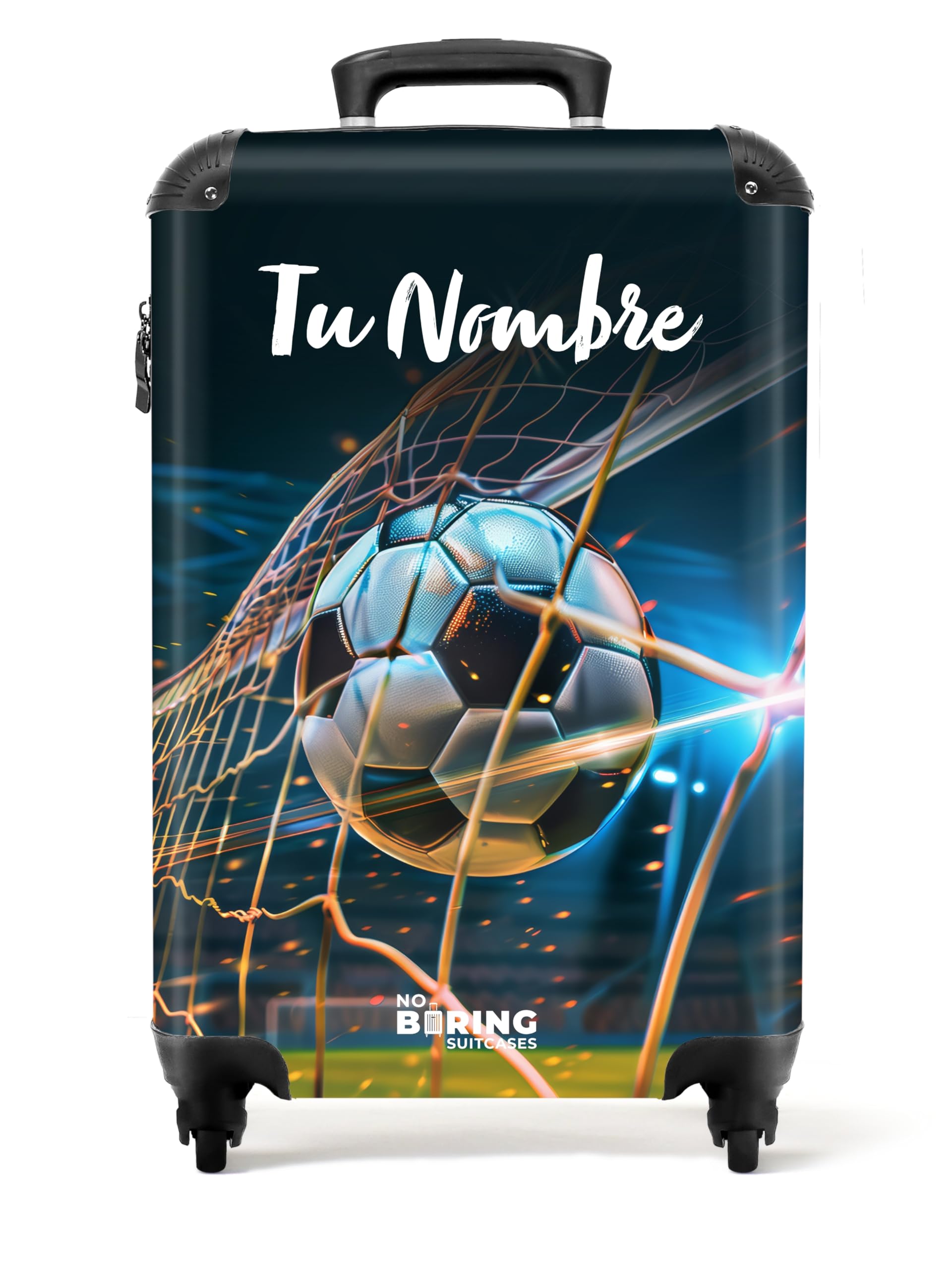 maleta NoBoringSuitcases.com Niños, Trolley, Cabina, Viaje, Equipaje de Mano, Maleta Personalizada (Fútbol - Azul Oscuro, 55x40x20 cm) 1 Balón de Fútbol Blanco Y Negro En La Red - Estadio - Personalizable Maleta de mano