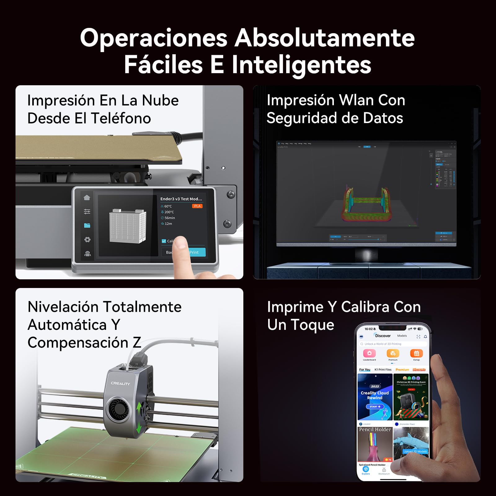 Creality Ender 3 V3 Impresora 3D, 600mm/s Velocidad Impresión, Estructura Core-XZ, 4,3'' IPS táctil Pantalla, Extrusora Proximal Doble Engranaje Alta Velocidad, 220×220×250mm