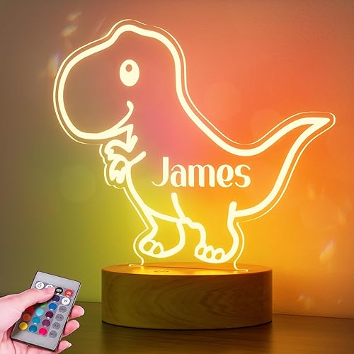 Luz nocturna personalizada con nombre de regalo para bebés, decoración de guardería con luz acrílica de dinosaurio, incluye control remoto y cambio