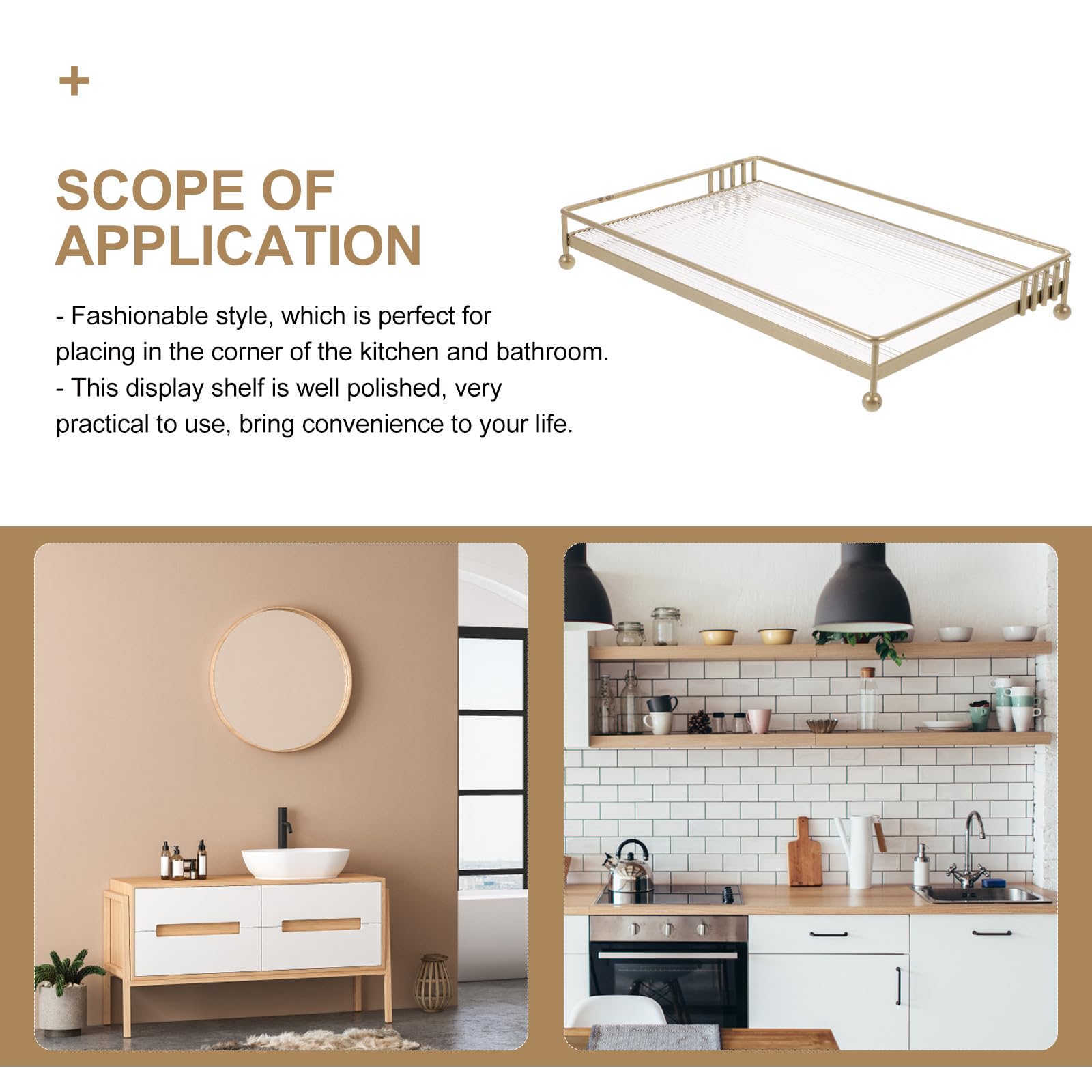 TEHAUX bandejas Decorativas de mostrador Organizador de baño para encimera de baño y Cocina, Dorado, Acero al Carbono y acrílico, práctico y fácil de Instalar