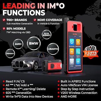 Autel MaxiIM KM100E Key Fob Programming Tool, Immobilizer programmer, 60S Key generation, Transponder Chip Read/Write/Clone, Guided IMMO Paring for 90% Cars, Ignition Coil Detection, 2 Blank IKEYs
