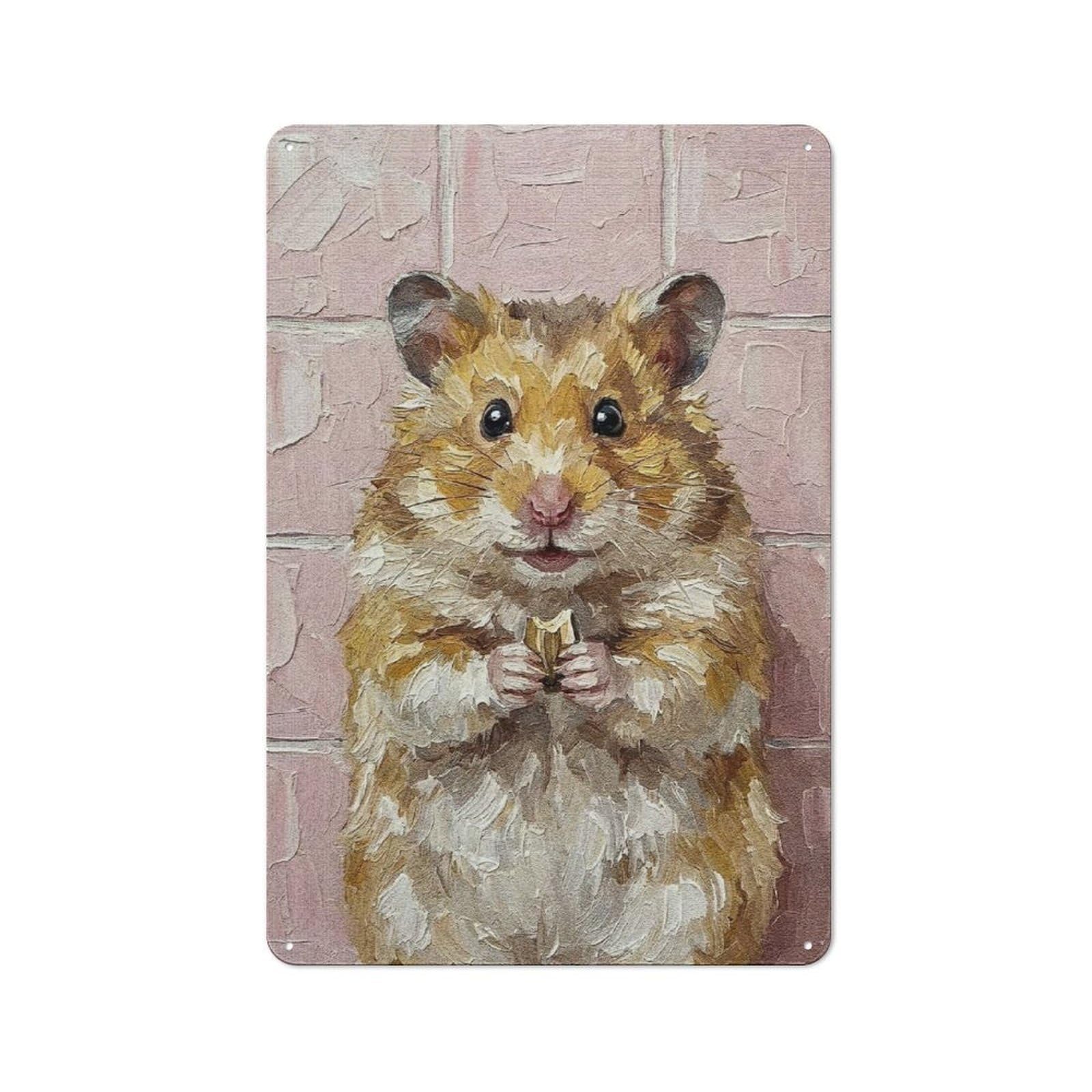 Junmoney Style-4 Hamster Eating Seed Painting Printed Metal Sign 30X20cm For Lounge Or Reading Corner, A Winter Wall Decor Update For Reading Corner Decorators
