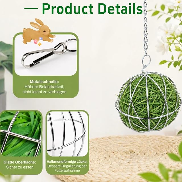 Foto 3 de 6 de Ymswjgj 2 bolas de acero inoxidable alimentador de conejo accesorios de acero inoxidable para roedores bola…