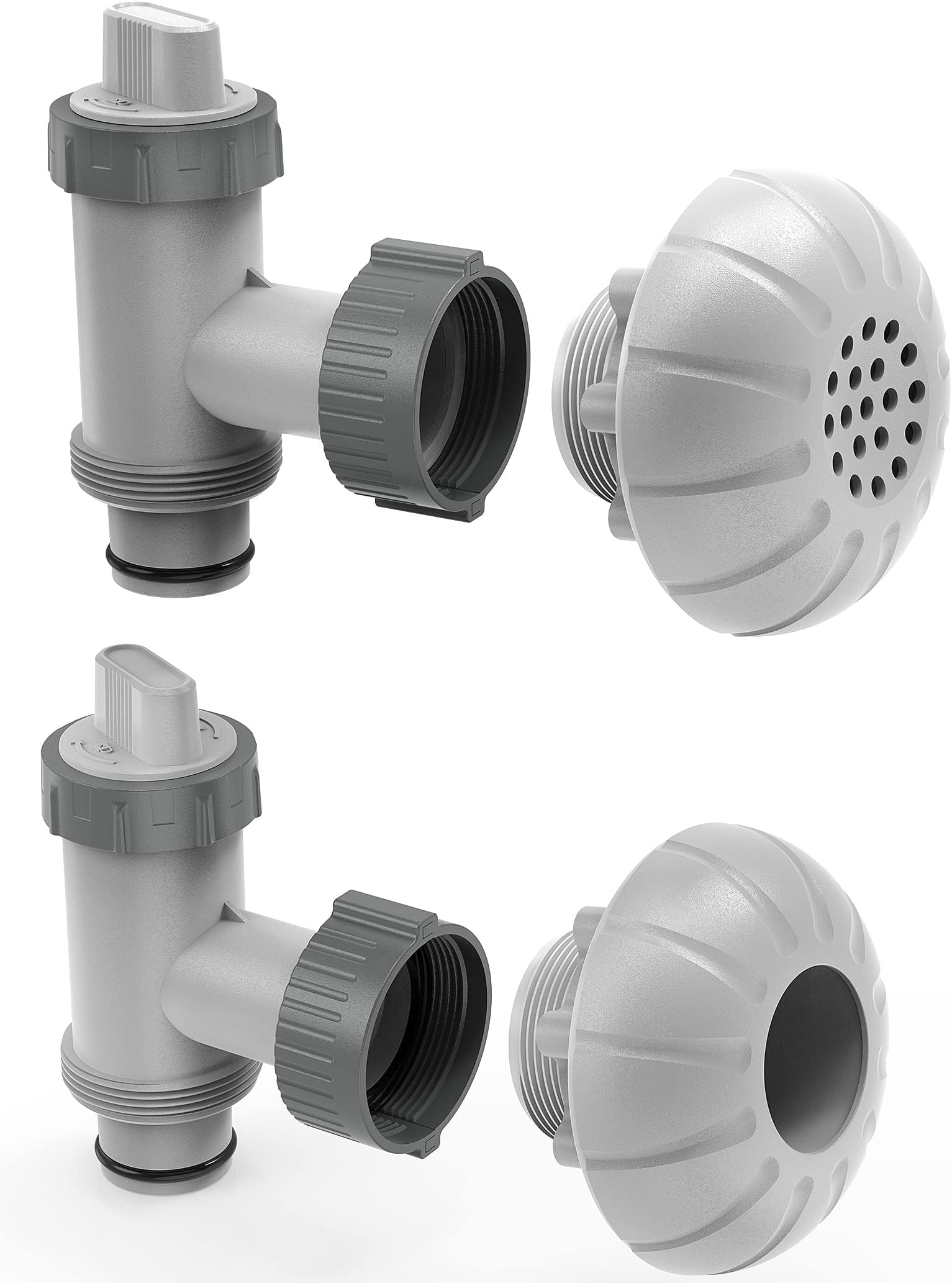 Above Ground Pool Parts, Plunger Valves for Pools Replacement Parts, Pool Pump Part with On Off Plunger Valves, 1.5" Outlet Strainer & Inlet Nozzle, Pool Hose Adapter for Sand Pump