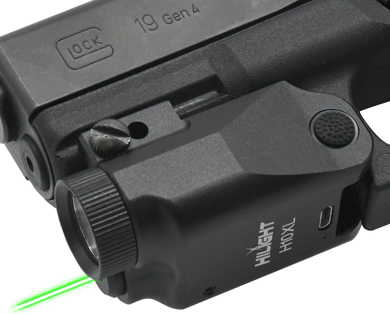 HiLight - Tactical H10XL - 800 Lumens Strobe Flashlight & Single (Green) Laser - Aircraft Grade Aluminum, Rechargeable USB Battery - Rail Mount Light & Precision Laser Class of IIIA, <5mW